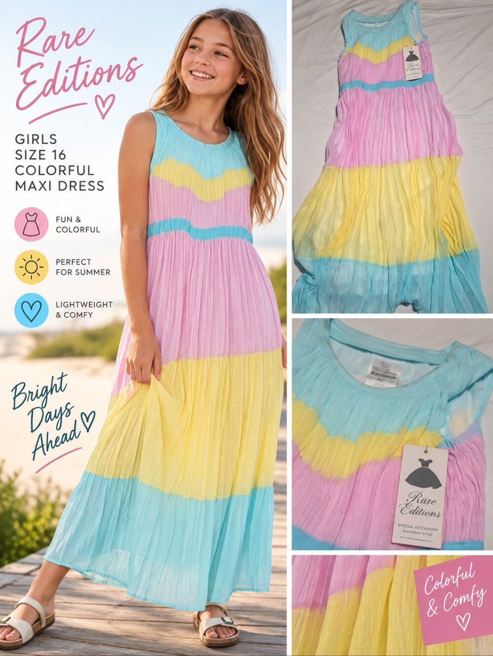 New rare editions girls size 16 colorful maxi dress #25